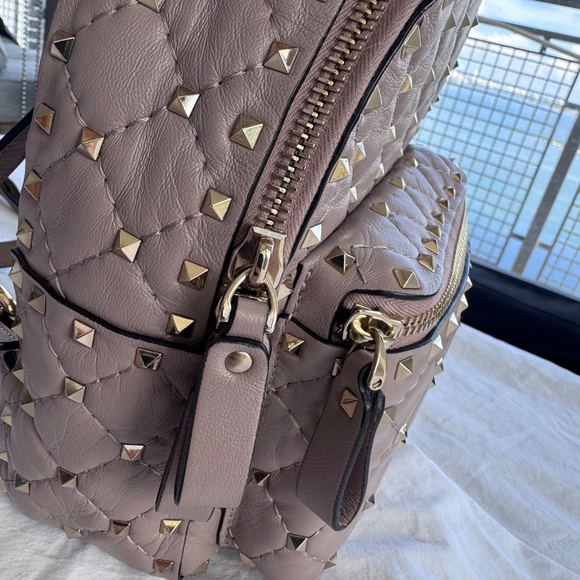 Valentino Nappa Quilted Mini Rockstud Spike Backpack Poudre - Picture 8 of 10